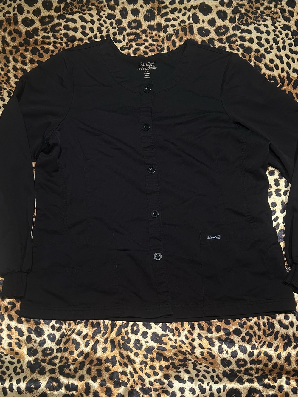 Sanibel Scrubs Women's Black Snap Button Long Sleeve Scrub Jacket